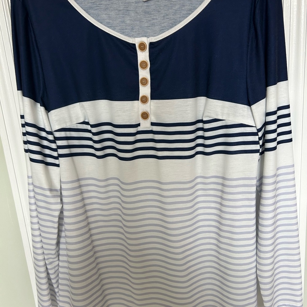 Navy and White Striped Long Sleeve Top